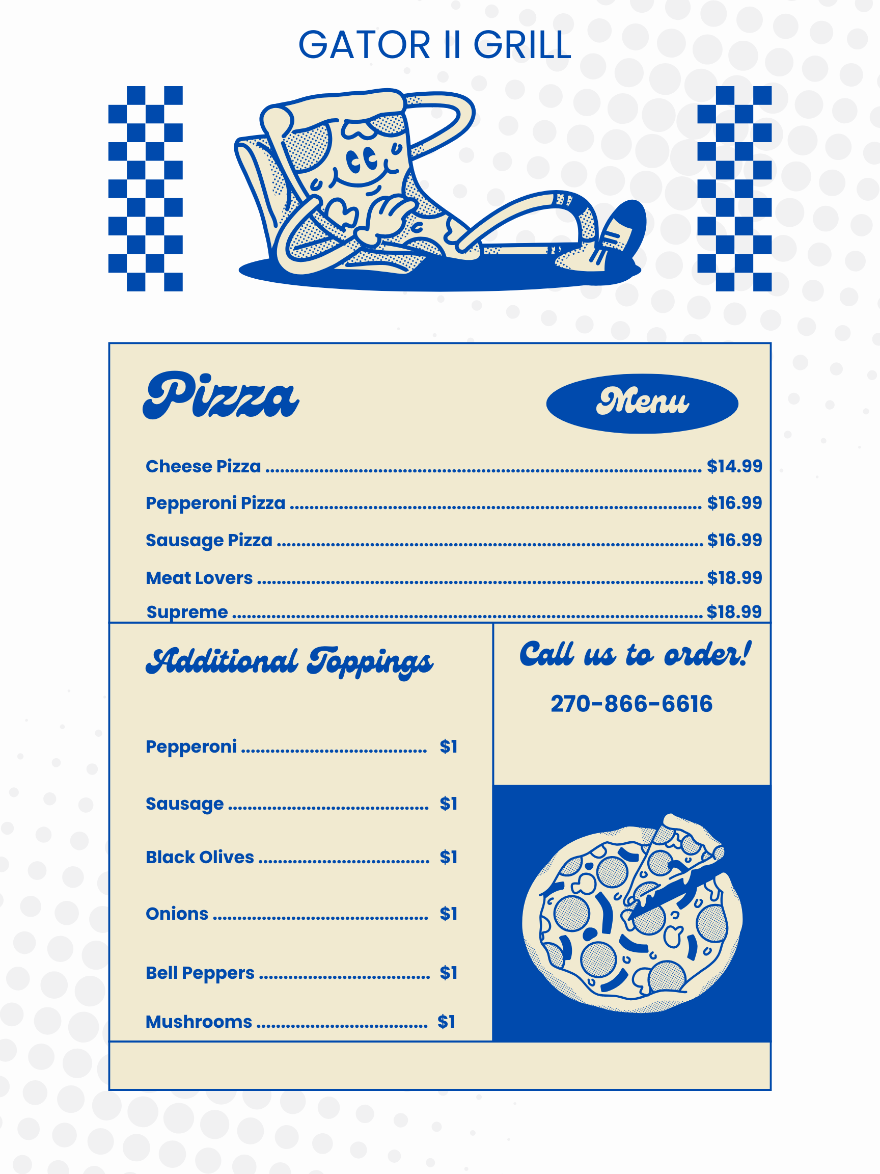 Blue and White Retro Restaurant Food Menu Poster
